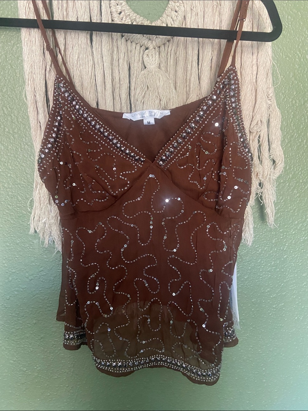 Live 4 true Brown Sequin Spaghetti Strap Camisole
